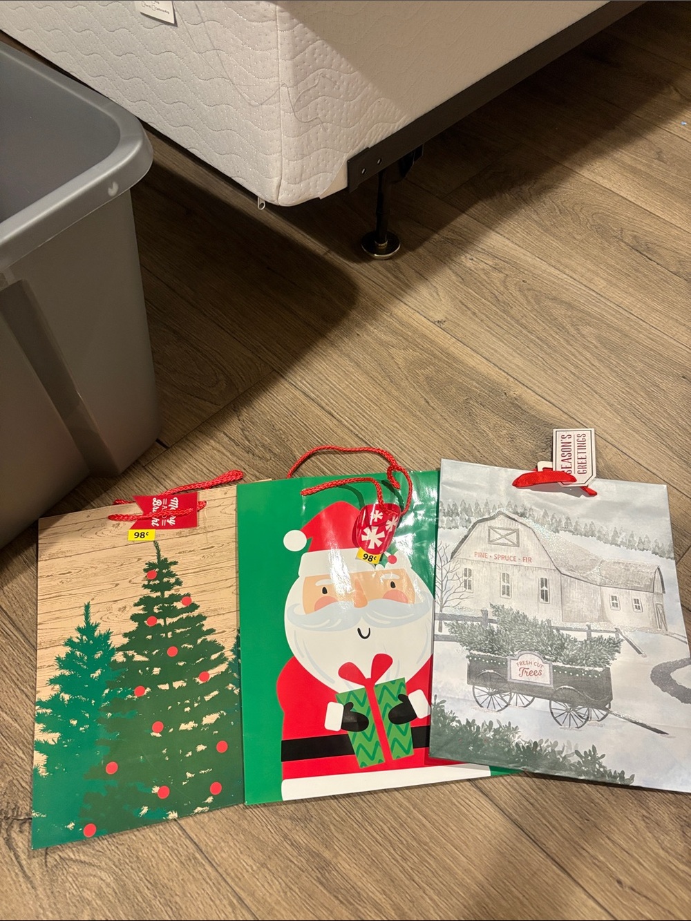 Christmas Gift Bags Set - Red, Green, White Holiday Designs